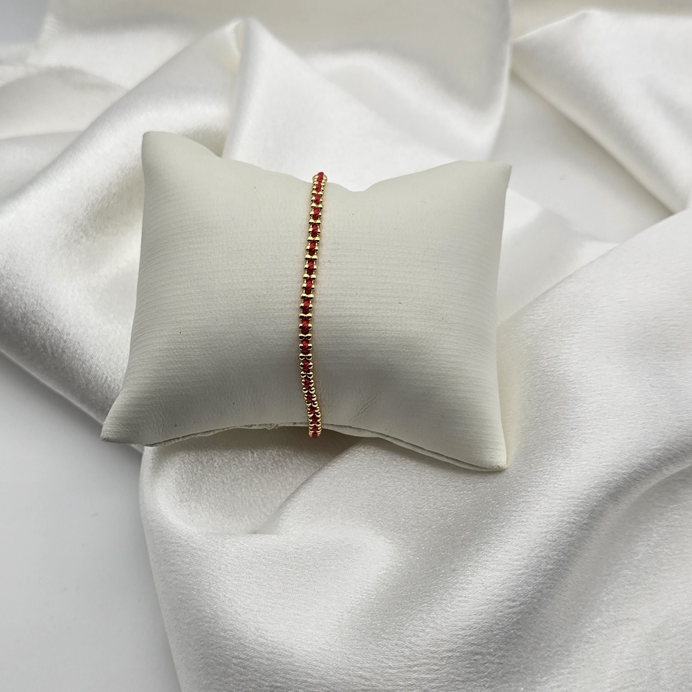 Luxury Red Ribbon Gold Over Sterling Silver 925 Bracelet